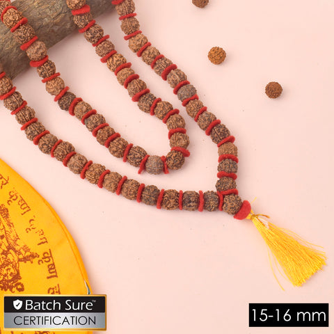 5 Mukhi Rudraksha Kantha Mala with 108 Natural Beads in Velvet Thread for Meditation and Spiritual Use. India’s Premium Jap Mala Store - www.satvikworld.com
