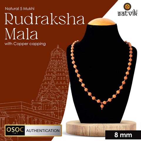 5 Mukhi Rudraksha Mala with Copper Capping – Certified Japa Mala for Peace, Health & Spiritual Growth. India’s Largest Pooja Accessories Brand - www.satvikworld.com