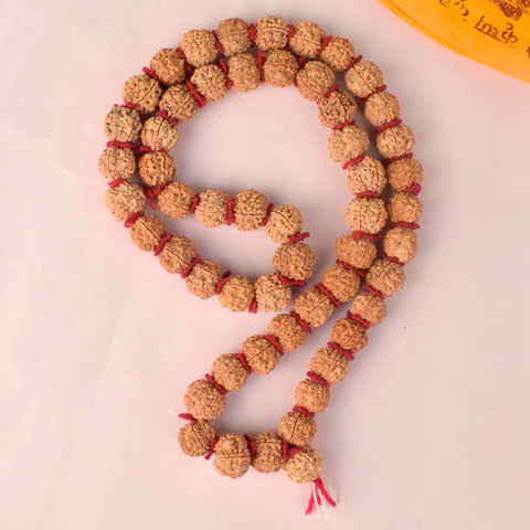 5 Mukhi Semi Pathariya Rudraksha Mala featuring natural five-faced beads, ideal for daily meditation, spiritual balance, and positive energy. India’s Premium Rudraksha Jap Mala Store- www.satvikworld.com