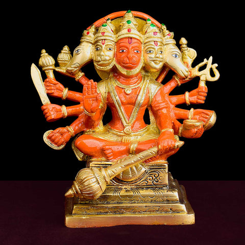 7.1 Inch Panchmukhi Hanuman Brass Idol | Kesari Nandan Statue with fine detailing, symbolizing strength, devotion, and protection – perfect for pooja room, home temple, or as a spiritual gift. No.1 Brass Idol Store www.satvikworld.com