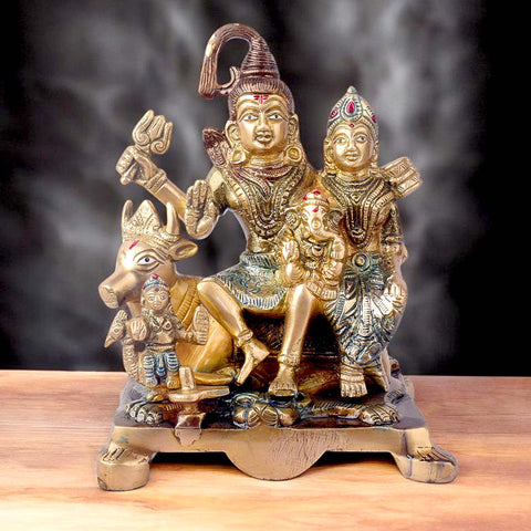 7.5 Inch Elegant Brass Shiva Family Statue – A Beautiful Representation of Lord Shiva, Goddess Parvati, Lord Ganesha, and Lord Kartikeya, Symbolizing Divine Unity and Family Blessings. This Exquisite Brass Idol is Crafted with Intricate Detailing, Making it Perfect for Worship, Spiritual Decor, and Home Temple. India’s Largest Pooja Accessories Brand – www.satvikworld.com