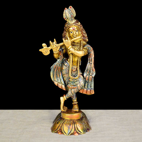7.5 Inch Lord Krishna Brass Idol | Kanha Brass Murti featuring intricate detailing, perfect for spiritual home decor, temple worship, and devotional gifting. India’s Largest Brass Idols Brand - www.satvikworld.com
