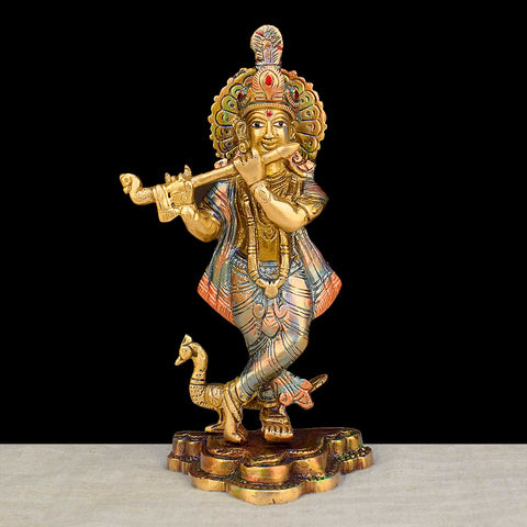 8.1-inch Lord Krishna brass murti featuring intricate detailing, perfect for spiritual home decor, temple worship, and devotional gifting. India’s Largest Brass Idols Brand - www.satvikworld.com