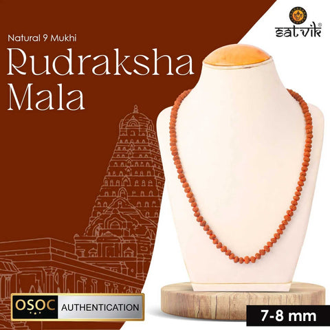 Original 9 Mukhi Rudraksha Mala – 108 Beads for Strength, Protection & Spiritual Power.India’s Premium Jap Mala Store - www.satvikworld.com