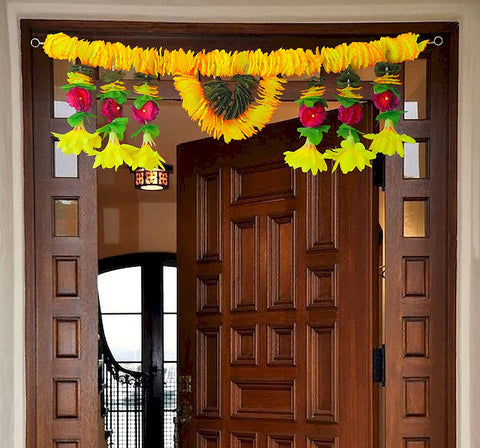 Beautiful Artificial Flower Bandarwal Toran in vibrant colors, perfect for enhancing the entrance of your home with a festive and traditional look. Ideal for pooja rooms, weddings, and housewarming decorations. India’s Largest Pooja Accessories Brand – www.satvikworld.com