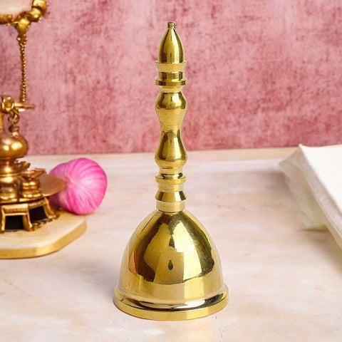 Elegant Brass Fancy Puja Bell with intricate design for temple rituals and home worship. India’s Largest Pooja Accessories Brand - www.satvikworld.com