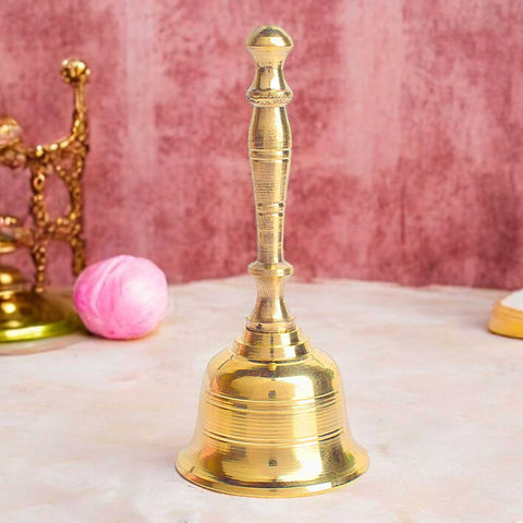 Brass Round Lining Puja Bell with smooth finish and traditional design for temple rituals. India’s Largest Pooja Accessories Brand - www.satvikworld.com