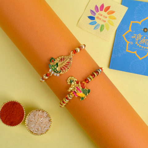 Set of 2 Traditional Rakhis for Brothers with Roli Chawal and Ram Sita Stickers – Raksha Bandhan Gift Pack. India’s Largest Pooja Accessories Brand - www.satvikworld.com