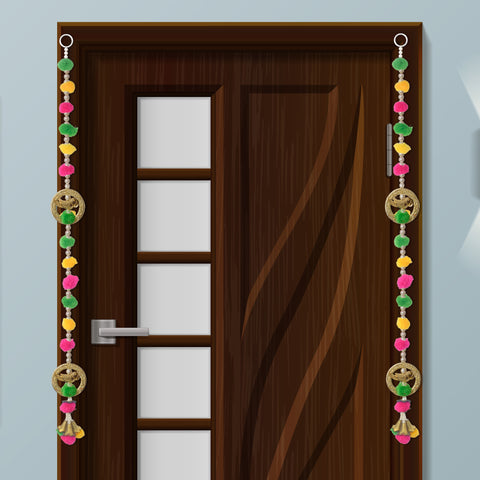 Colorful Parrot Design Wall Hanging with Pom-Poms for Traditional Festive Home Decor. India’s Largest Pooja Accessories Brand – www.satvikworld.com