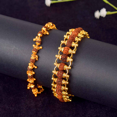 Gold Plated Rudraksha Bracelet  with Premium PVD Coating – Elegant Spiritual Combo. India’s Largest Pooja Accessories Brand - www.satvikworld.com