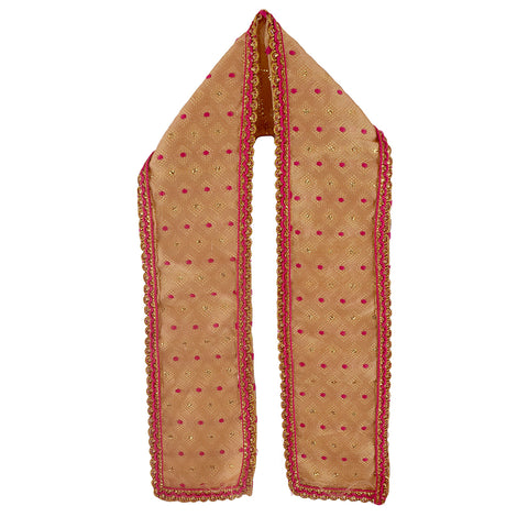 Cream and pink Patka or Angvastra, available in 22-inch size, crafted from soft, lightweight fabric, perfect for religious rituals, daily prayers, and traditional ceremonies. India’s Largest Pooja Accessories Brand – www.satvikworld.com