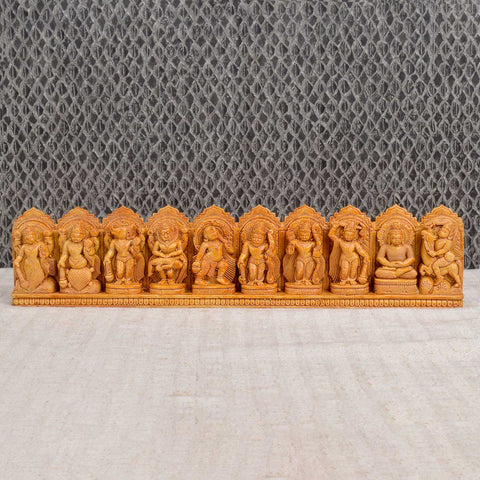 Handcrafted wooden wall décor of Lord Vishnu’s 10 avatars – Dasavatharam – with detailed carving, perfect for pooja rooms, home temples, or spiritual wall displays. India’s Largest Pooja Accessories Brand - www.satvikworld.com