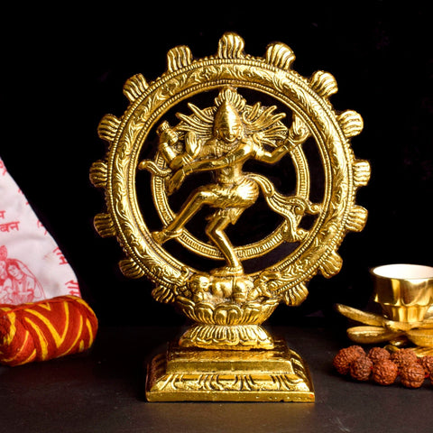 Divine and graceful Natraj metal idol, depicting Lord Shiva performing the cosmic dance of creation, preservation, and destruction, intricately crafted to symbolize divine energy and rhythm. Ideal for spiritual décor or worship. India’s Largest Pooja Accessories Brand – www.satvikworld.com