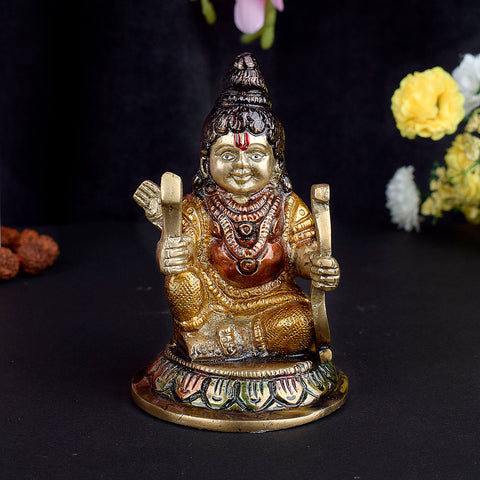Brass Ram Lalla Bal Roop statue in colored finish, depicting Lord Ram in his divine child form with vibrant detailing, symbolizing purity, devotion, and spiritual innocence. Ideal for worship and home décor. India’s Largest Pooja Accessories Brand – www.satvikworld.com