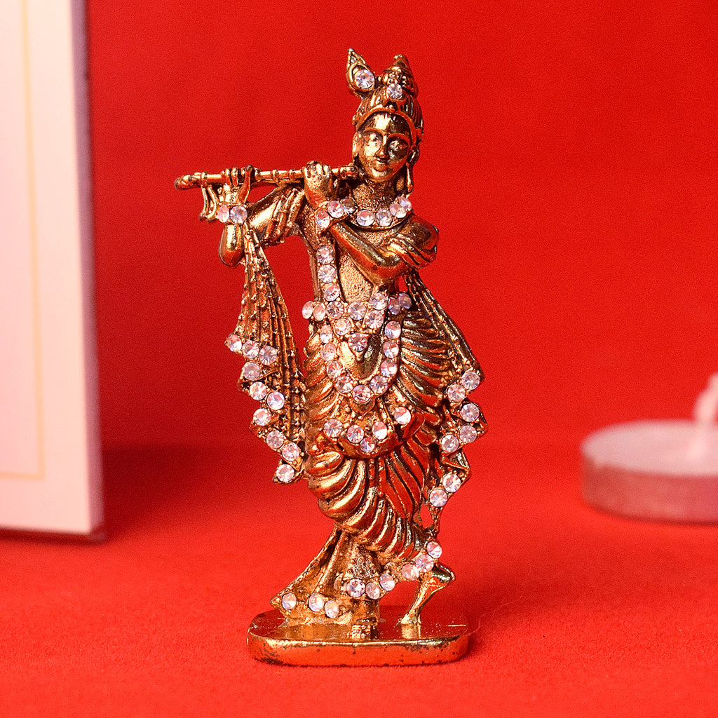 Metal Krishna Statue (Golden) Puja Store Online Pooja Items Online Puja Samagri Pooja Store near me www.satvikstore.com
