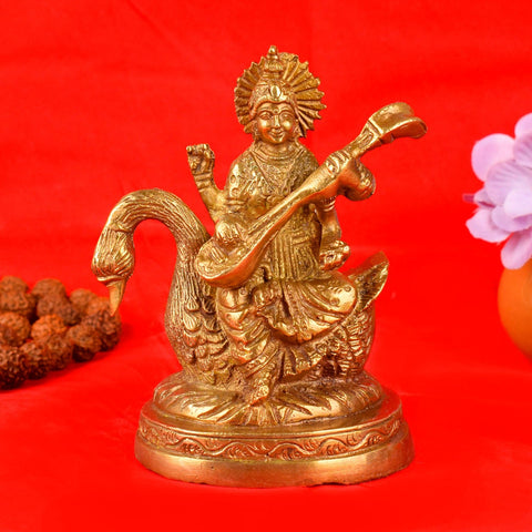 Divine Brass Saraswati Maa Idol – Exquisite Brass Statue of Goddess Saraswati, Symbolizing Knowledge, Wisdom, Music, and Arts, Perfect for Temple, Home Decor, and Spiritual Worship, Handcrafted with Intricate Detailing for a Sacred Touch, Ideal for Puja and Mandir Decoration, Buy Saraswati Maa Idol Online, Affordable God Statue Prices | India’s Largest Pooja Accessories Brand – www.satvikworld.com