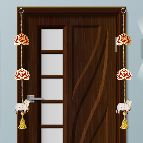 Decorative Lotus Shubh Labh Wall Hanging with Sacred Cow Motif for Auspicious Festive Home Decor. India’s Largest Pooja Accessories Brand – www.satvikworld.com