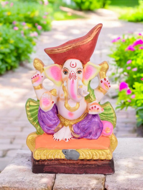 10.8 Inch Eco-Friendly Padmasana Ganesha Idol wearing Mavala Pagdi, seated in meditation pose and made with natural clay for safe immersion. India’s Largest Pooja Accessories Brand – www.satvikworld.com