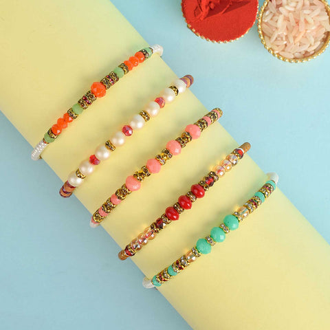 Set of 5 Designer Rakhi Threads with Roli Chawal and Ram Sita Stickers for Raksha Bandhan Celebration. India’s Largest Pooja Accessories Brand - www.satvikworld.com