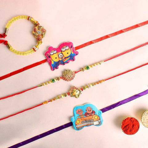 Set of 5 Designer Rakhi Threads with Roli Chawal and Ram Sita Stickers for Raksha Bandhan Celebration. India’s Largest Pooja Accessories Brand - www.satvikworld.com