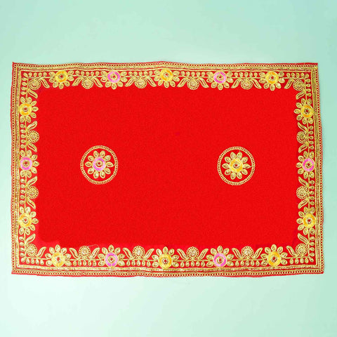 Flower Designer Velvet Aasan 16x24 Inch Pack of 4 with Golden Lace Border. India’s Largest Pooja Accessories Brand - www.satvikworld.com