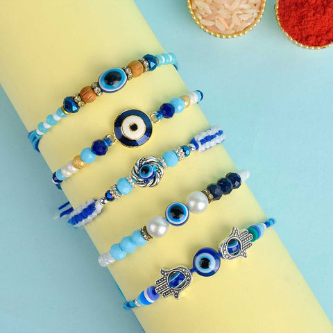 Set of 5 Designer Rakhi Threads with Roli Chawal and Ram Sita Stickers for Raksha Bandhan Celebration. India’s Largest Pooja Accessories Brand - www.satvikworld.com