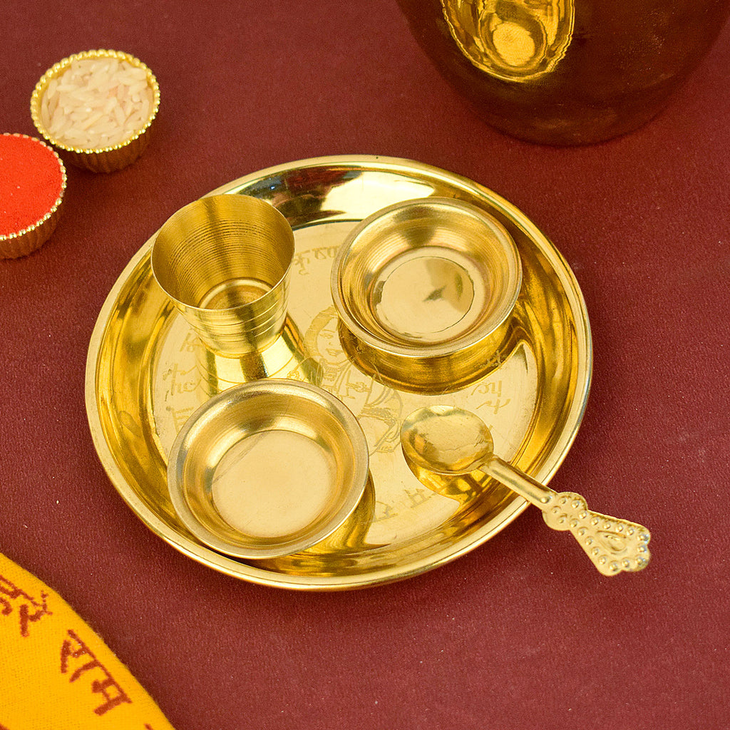 Ladoo Gopal Bhog Thali Set – Large Size Kanha Printed – Traditional Aarti Plate for Home, Temple, and Festive Rituals | Satvikworld.com