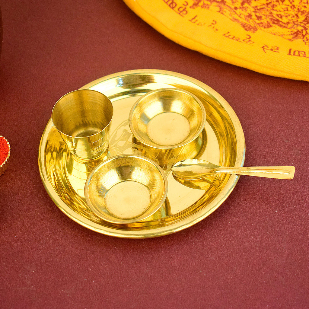 Ladoo Gopal Bhog Thali Set – Large Size Kanha Printed – Traditional Aarti Plate for Home, Temple, and Festive Rituals | Satvikworld.com