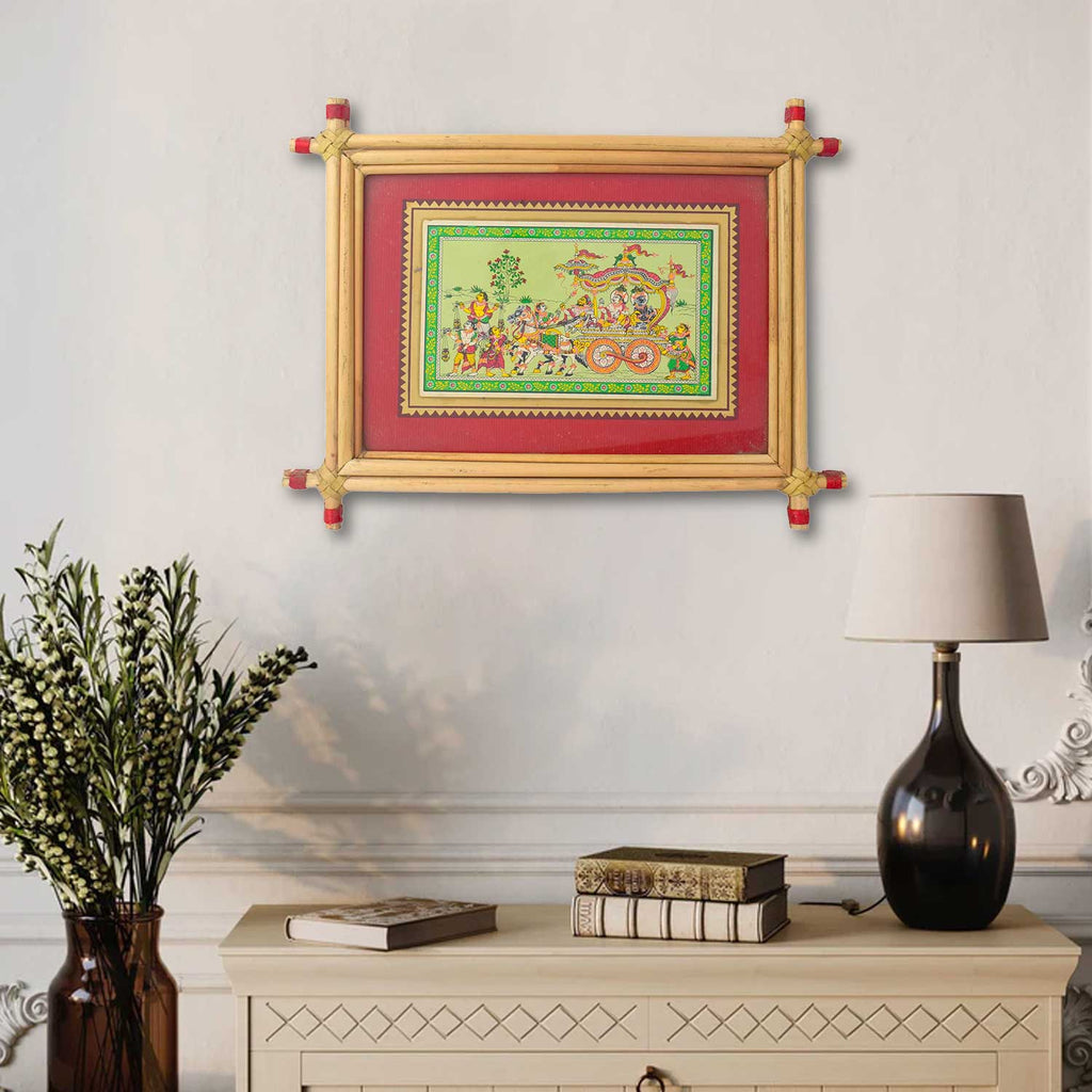 Medium Rath Yatra Photo Frame featuring Lord Jagannath, Balabhadra, and Subhadra in chariots. India’s Largest Brass Idols Brand - www.satvikworld.com