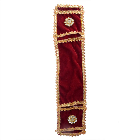Mesmerizing maroon Patka or Angvastra with golden lace detailing, available in 15, 22, and 32 inch sizes for Ganpati idols and deity decoration. India’s Largest Pooja Accessories Brand – www.satvikworld.com