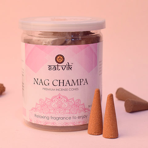 Nag Champa Incense Cone 2 Inch for Soothing Fragrance, Meditation, and Daily Puja Use. India’s Largest Pooja Accessories Brand – www.satvikworld.com
