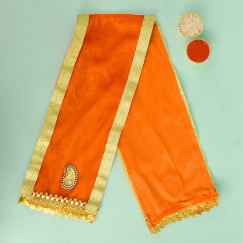 Orange Devotional Angvastra/Patka/Duppata – 22-inch vibrant orange cloth ideal for temple rituals, puja ceremonies, and spiritual offerings. India’s Largest Pooja Accessories Brand – www.satvikworld.com
