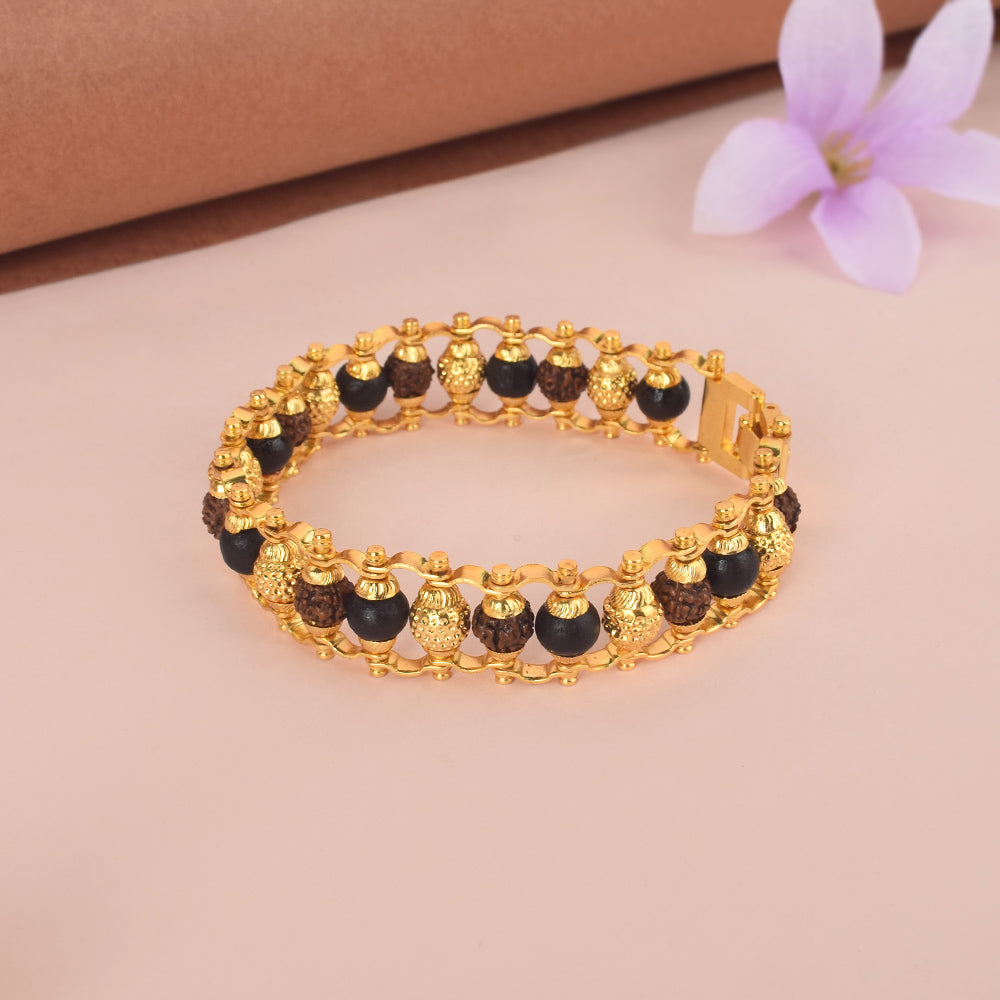 PVD Gold Plated Rudraksha & Karungali Bracelet for strength, positivity and spiritual energy. India’s Largest Pooja Accessories Brand - www.satvikworld.com