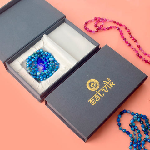 Premium Hakik Jap Mala with Blue Hakik Beads – A Spiritual Meditation Mala for Communication, Inner Peace, and Emotional Balance. India’s Premium Hakik Jap Mala Store - www.satvikworld.com
