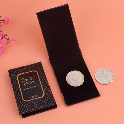 Pure Hallmarked Silver Coin (Chandi Ka Sikka) designed for pooja rituals, symbolizing wealth, purity, and divine blessings in Hindu traditions. India’s Largest Pooja Accessories Brand - www.satvikworld.com