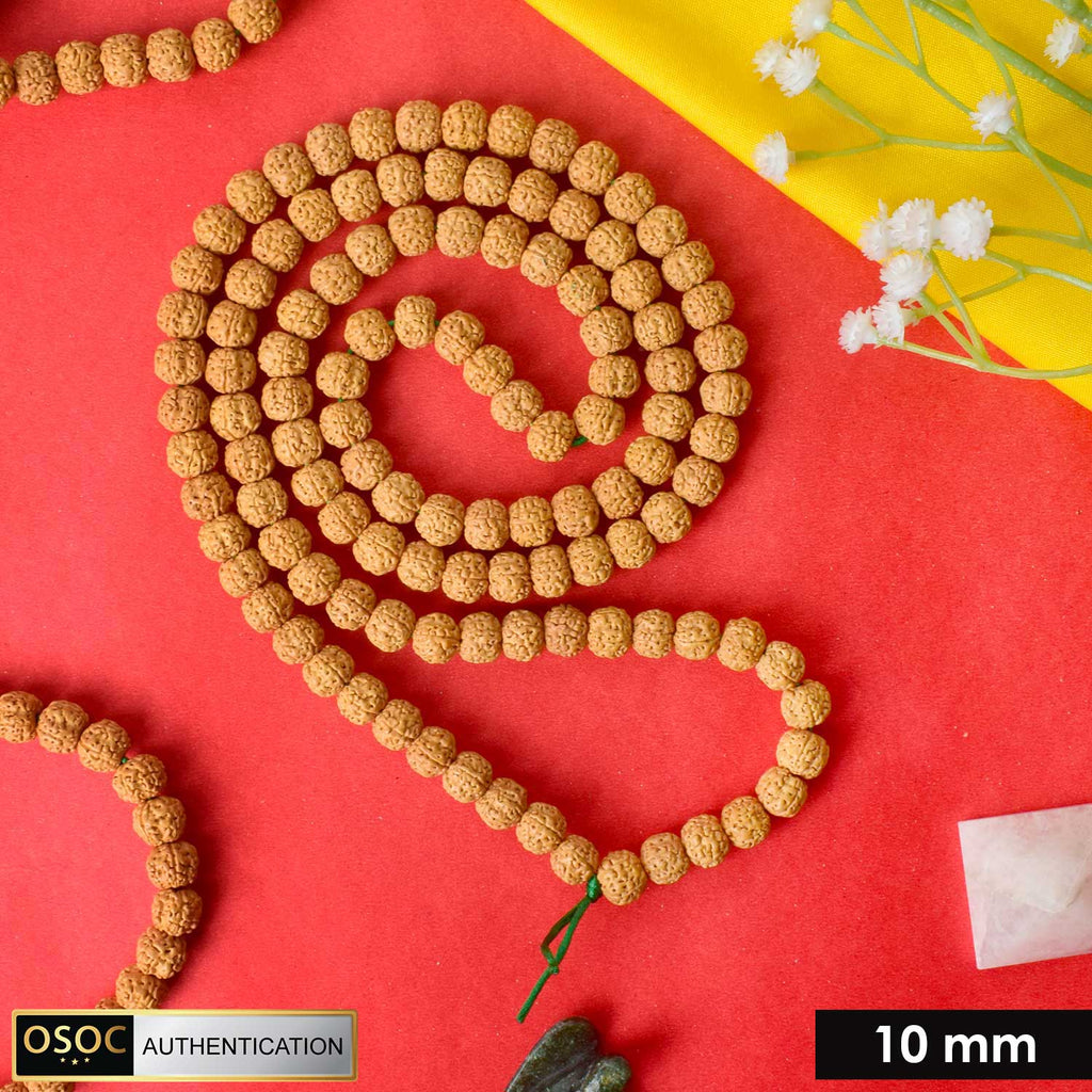 Semi Pathariya Rudraksha Mala with natural brown beads for meditation and spiritual chanting. India’s Premium Rudraksha Jap Mala Store- www.satvikworld.com
