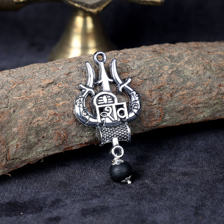 Silver Plated Pendant with Shiv Name and Trishul featuring Karungali Bead. India’s Largest Pooja Accessories Brand – www.satvikworld.com
