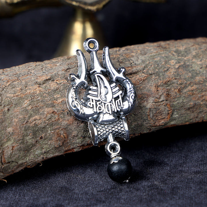 Silver Plated Trishul Pendant with Mahakal Engraving and Karungali Bead for Spiritual Protection and Positive Energy. India’s Largest Pooja Accessories Brand – www.satvikworld.com

