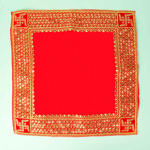 Swastik Design Velvet Aasan 16x16 Inch Pack of 4 with Golden Lace Border. India’s Largest Pooja Accessories Brand - www.satvikworld.com