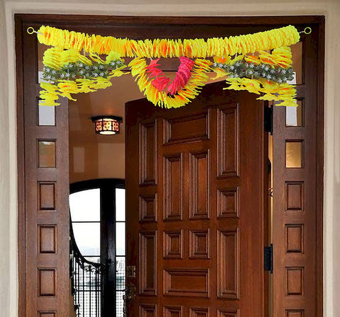 Traditional Artificial Flower Bandarwal Floral Toran (Design 2) with red, yellow, and green decorative elements, ideal for festive Indian door decoration, pooja room, or wedding functions. India’s Largest Pooja Accessories Brand – www.satvikworld.com


