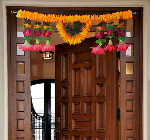 Traditional Artificial Flower Bandarwal Toran (Design-4) with vibrant floral and leaf motifs, perfect for door decoration during festivals and pooja ceremonies. India’s Largest Pooja Accessories Brand – www.satvikworld.com