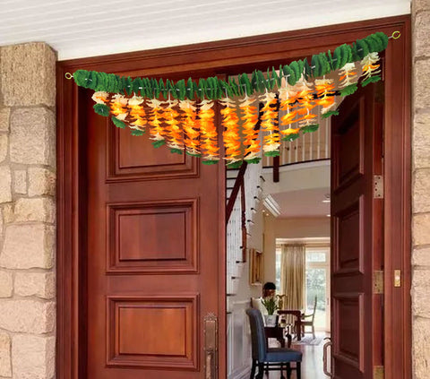 Vibrant Artificial Flower Bandarwal Floral Toran (Design-15) featuring bright marigold-like flowers and green foliage, perfect for traditional Indian door decoration during festivals and special occasions. India’s Largest Pooja Accessories Brand – www.satvikworld.com