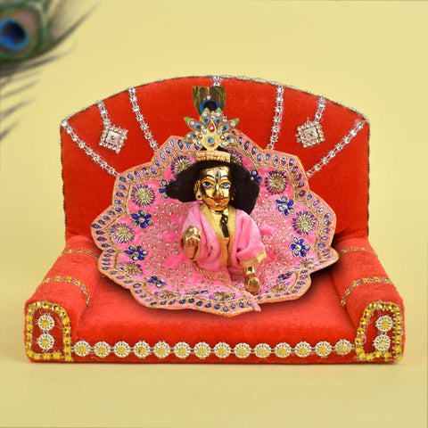 Royal Throne – Red Velvet Laddu Gopal Singhasan with Silver Detailing – India’s Largest Pooja Accessories Brand – www.satvikworld.com
