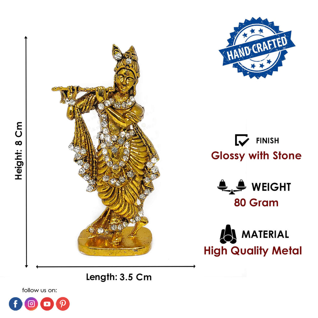 Metal Krishna Statue (Golden) Puja Store Online Pooja Items Online Puja Samagri Pooja Store near me www.satvikstore.com