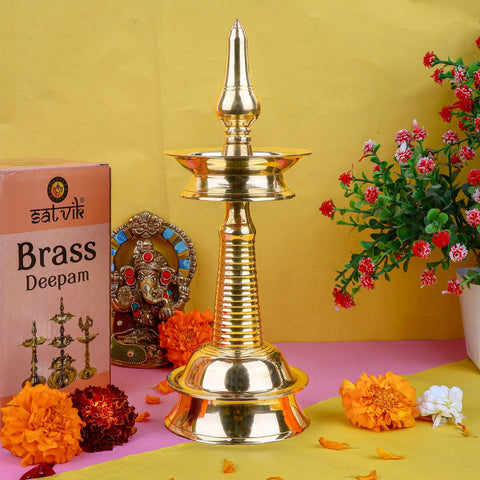 9 Inch Small Brass Kerala Diya AKP NilaVilakku Deepam – Traditional brass diya, perfect for pooja ceremonies and spiritual rituals. India’s Largest Pooja Accessories Brand – www.satvikstore.in