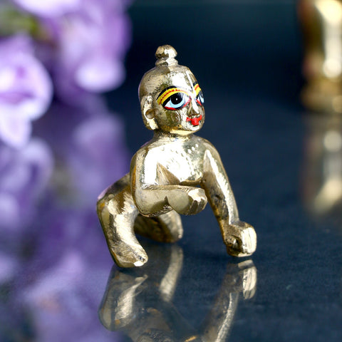 Intricately designed Brass Laddu Gopal Idol representing child Krishna, ideal for home temple and religious ceremonies. India’s Largest Pooja Accessories Brand – www.satvikworld.com
