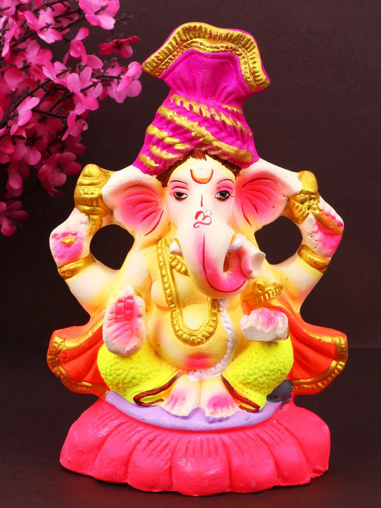 6.5-inch Buddhinath eco-friendly Ganesha idol made from natural clay, featuring a peaceful pose and finely detailed craftsmanship ideal for spiritual celebrations or home altar setup. India’s Largest Pooja Accessories Brand – www.satvikworld.com