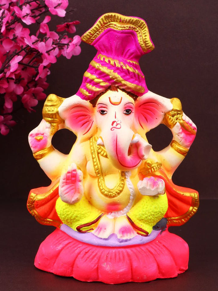 6.5-inch Buddhinath eco-friendly Ganesha idol made from natural clay, featuring a peaceful pose and finely detailed craftsmanship ideal for spiritual celebrations or home altar setup. India’s Largest Pooja Accessories Brand – www.satvikworld.com