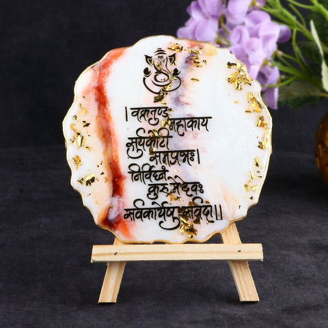 Decorative Epoxy Ganesha Mantra Frame with Stand – Spiritual home or office decor. India’s Largest Pooja Accessories Brand – www.satvikworld.com