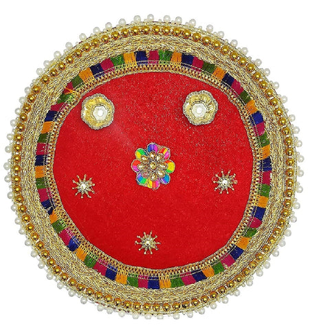 Handcrafted velvet pooja thali with ornate decorations and traditional design, ideal for festive rituals and gifting purposes India’s Largest Pooja Accessories Brand – www.satvikworld.com